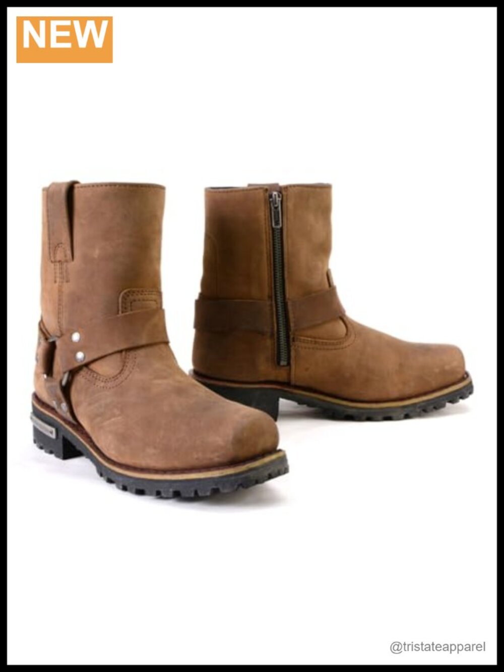 Women's Mid-Calf Motorcycle Harness Boots Cowhide Leather Zip Closure